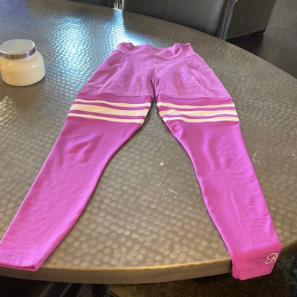 Women’s Pink Athletic Leggings with White Stripes